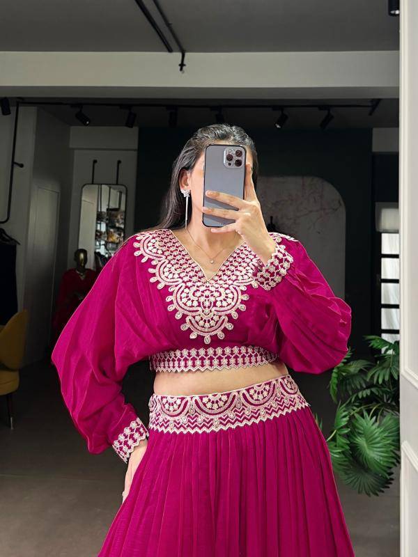 RIWAAZ Co-ord set Lehenga Vichitra Silk PNK Party wear lehenga choli